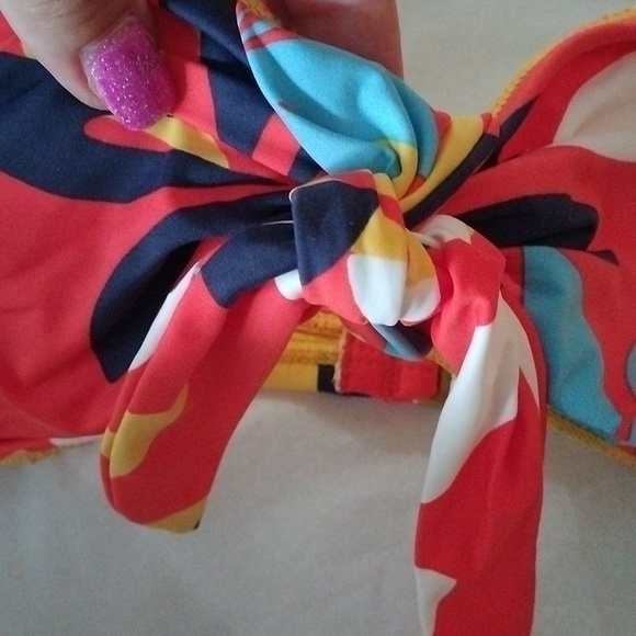 Hobie Womens Orange Floral Bloomy Daze Bandeau Bikini Swim Top, Size Large - Picture 4 of 12